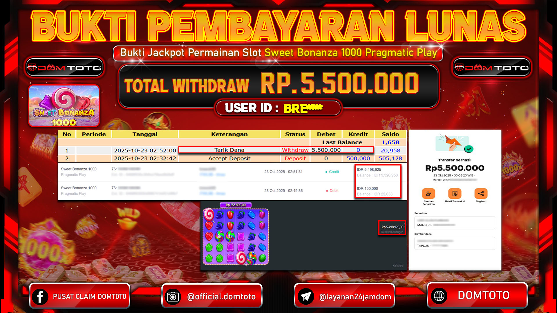 JACKPOT Slot Sweet Bonanza 1000 Pragmatic Play 23 OKTOBER 2025